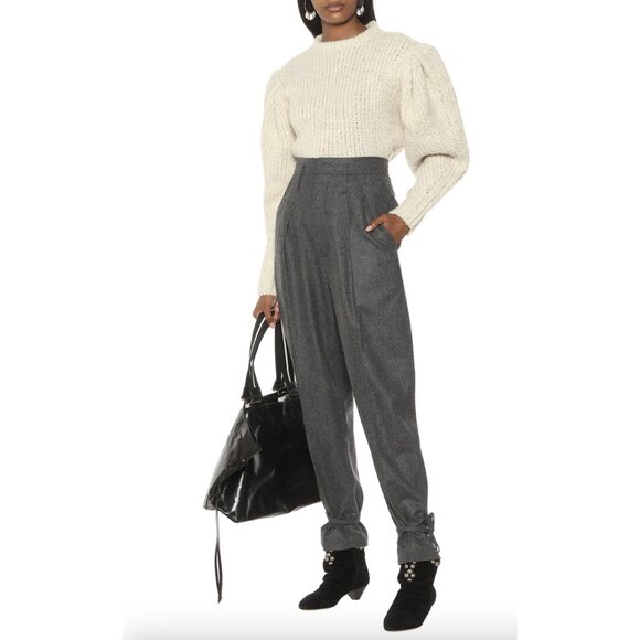 ISABEL MARANT Racomi 100% Virgin Wool Tapered High Rise Pants in Gray Size L - Picture 1 of 16